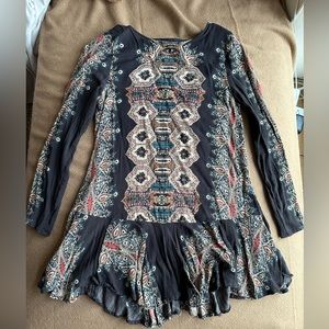 Free People Colorful Open Back Long-sleeve Tunic Small